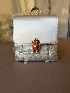Ted Baker Metallic Silver Robot-Lock Mini Backpack